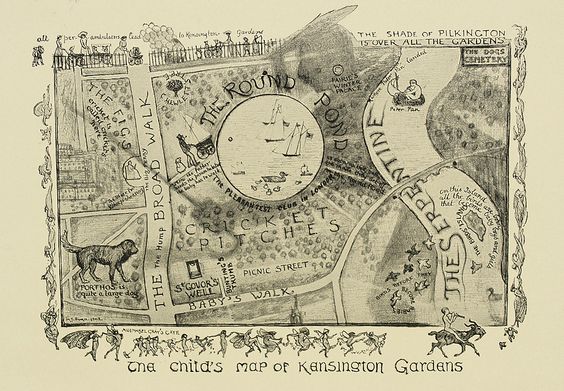 La mappa dei Kensington Gardens in The Little White Bird